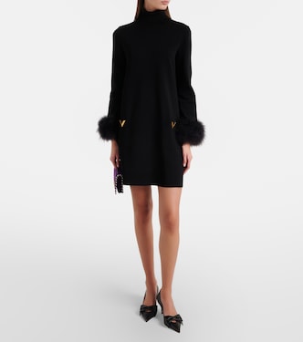 VLogo feather-trimmed turtleneck minidress | Valentino