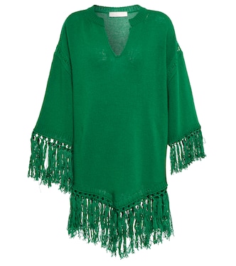 Poncho in lana vergine con frange | Valentino