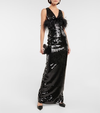 Robe mit Pailletten und Federn | Rasario