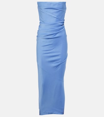 Draped strapless crepe midi dress | Alex Perry