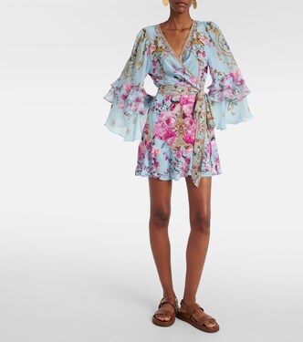 Verziertes Wickelkleid aus Crêpe | Camilla