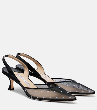 Carolyne 50 polka-dot mesh slingback pumps | Manolo Blahnik