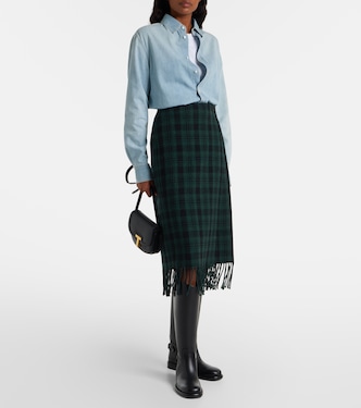 Checked fringed wool-blend wrap skirt | Polo Ralph Lauren