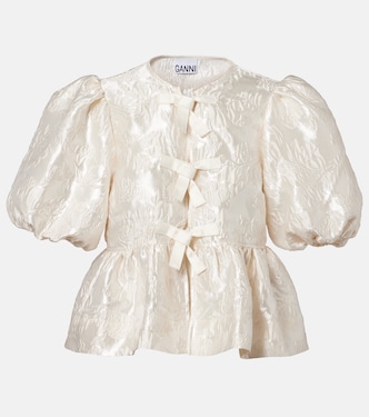 Peplum satin jacquard blouse | Ganni