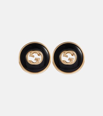 Ohrringe Interlocking G aus 18kt Gelbgold mit Onyx | Gucci