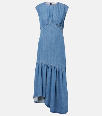 Gathered tiered denim midi dress | Frame