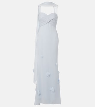 Floral-appliqué silk-detail georgette gown | Self-Portrait