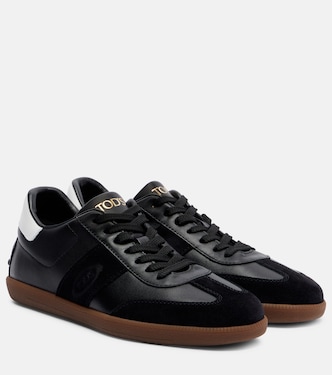 Suede-trimmed leather sneakers | Tod's
