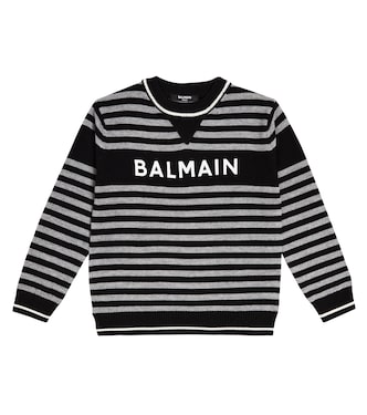 Jersey de lana a rayas con logo | Balmain Kids