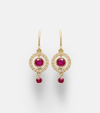 Orbit 18kt gold drop earrings with rubies and diamonds | Ileana Makri