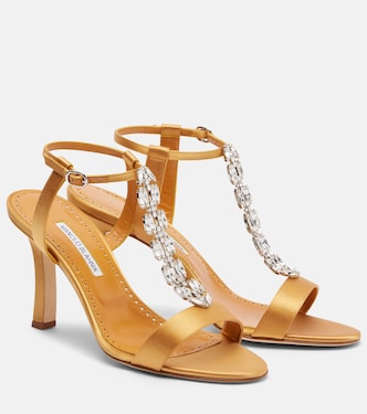 Crystal-embellished satin sandals | Manolo Blahnik