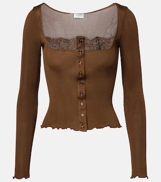 Lace-trimmed silk jersey Henley shirt | Saint Laurent