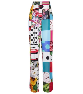 Pantalon imprimé à taille haute en crêpe de soie | Dolce&Gabbana