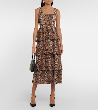 Leopard-print georgette midi dress | Ganni