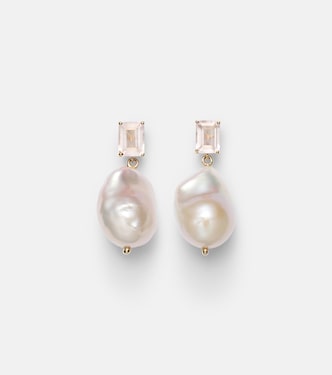 Orecchini in oro 14kt con quarzo rosa e perle barocche | Mateo