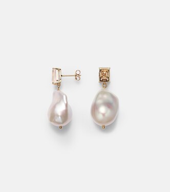 Boucles d'oreilles en or 14 ct, quartz rose et perles baroques | Mateo
