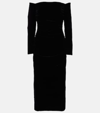 Off-shoulder ruched velvet midi dress | Carolina Herrera