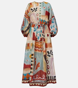 Michelle printed ramie midi dress | Alémais