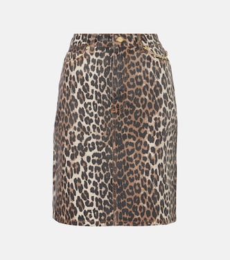 Leopard-print denim skirt | Ganni