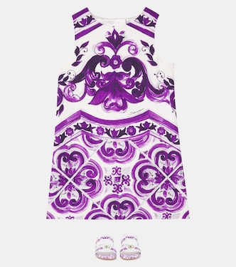 Majolica cotton and linen-blend dress | Dolce&Gabbana Kids