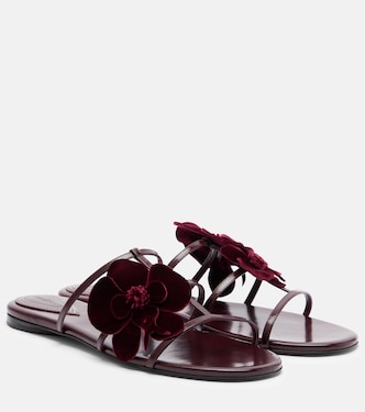 Orchid floral-appliqué leather sandals | Zimmermann
