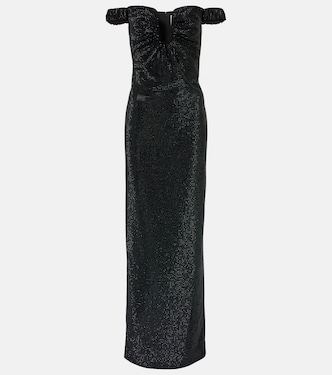 Abito lungo con scollo bardot e cristalli | Roland Mouret