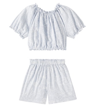 Top e shorts in cotone con stampa | Il Gufo