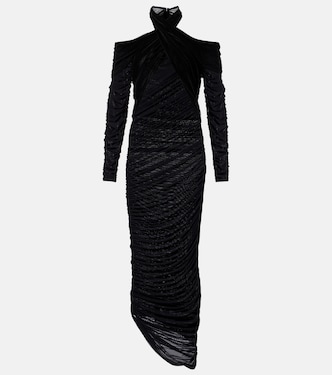 Draped mesh and velvet maxi dress | Mugler