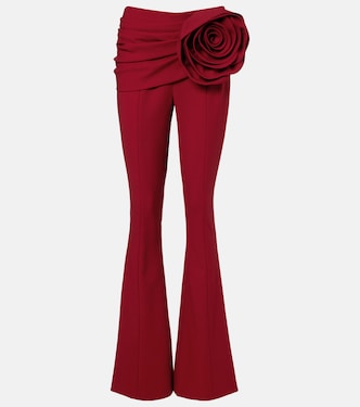 Floral-appliqué draped wool-blend flared pants | Carolina Herrera