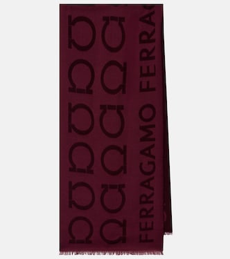 Gancini wool and silk jacquard scarf | Ferragamo