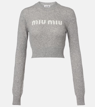 Logo cropped wool and cashmere sweater | Miu Miu
