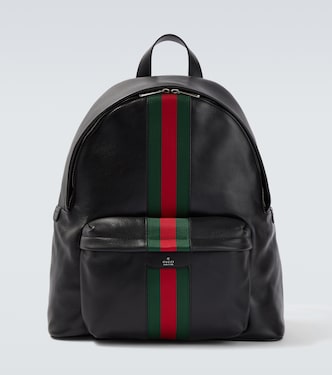 Web Stripe leather backpack | Gucci