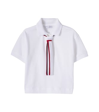 Tie-neck cotton piqué polo shirt | Brunello Cucinelli Kids