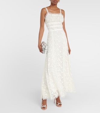 Vestido largo de encaje y tul floral | Rodarte