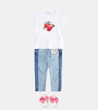 Jeans con ricamo e cristalli | Monnalisa