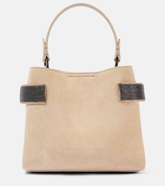 Borsa a spalla in suede con monili | Brunello Cucinelli