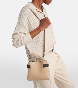 Borsa a spalla in suede con monili | Brunello Cucinelli