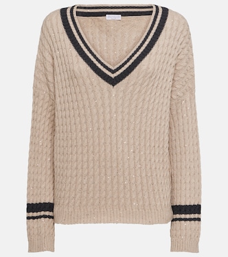 Pull en coton mélangé à sequins | Brunello Cucinelli