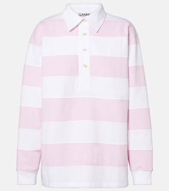 Striped cotton jersey polo sweater | Ganni