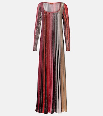 Striped plissé lamé maxi dress | Missoni