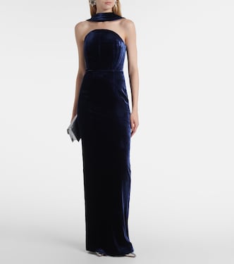 Scarf-detail velvet corset gown | Roland Mouret
