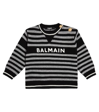 Baby - Pullover in lana a righe con logo | Balmain Kids