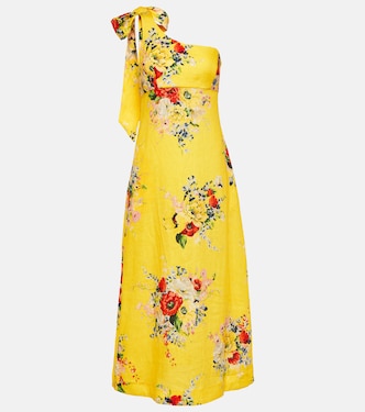 One-shoulder floral linen midi dress | Zimmermann