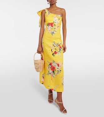 One-shoulder floral linen midi dress | Zimmermann