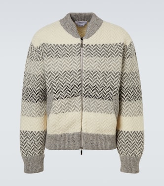 Chevron striped wool and mohair zip-up cardigan | Thom Browne