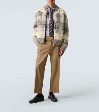 锯齿花纹条纹羊毛与马海毛拉链开衫 | Thom Browne