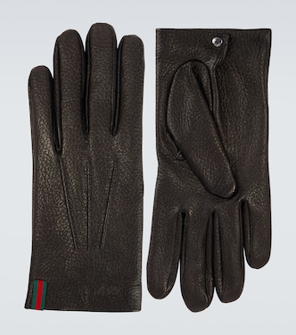 Web Stripe leather gloves | Gucci