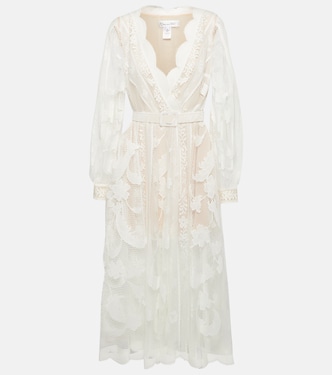Belted cotton-blend lace midi dress | Oscar de la Renta