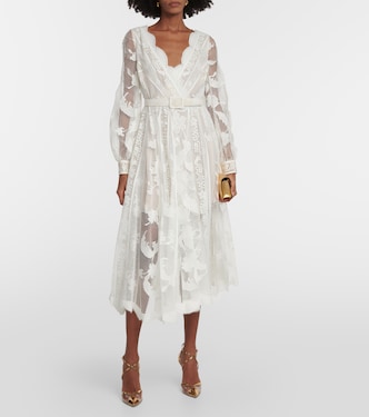 Belted cotton-blend lace midi dress | Oscar de la Renta