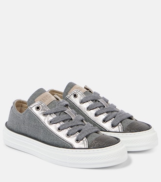 Zapatillas de lona con piel y cuentas Monili | Brunello Cucinelli